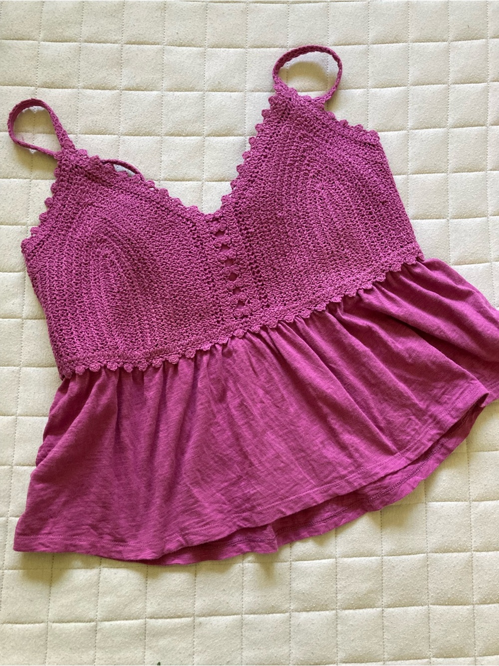 Old Navy Women’s Crochet Knit Bodice Spaghetti Strap Tank in Magenta Pink